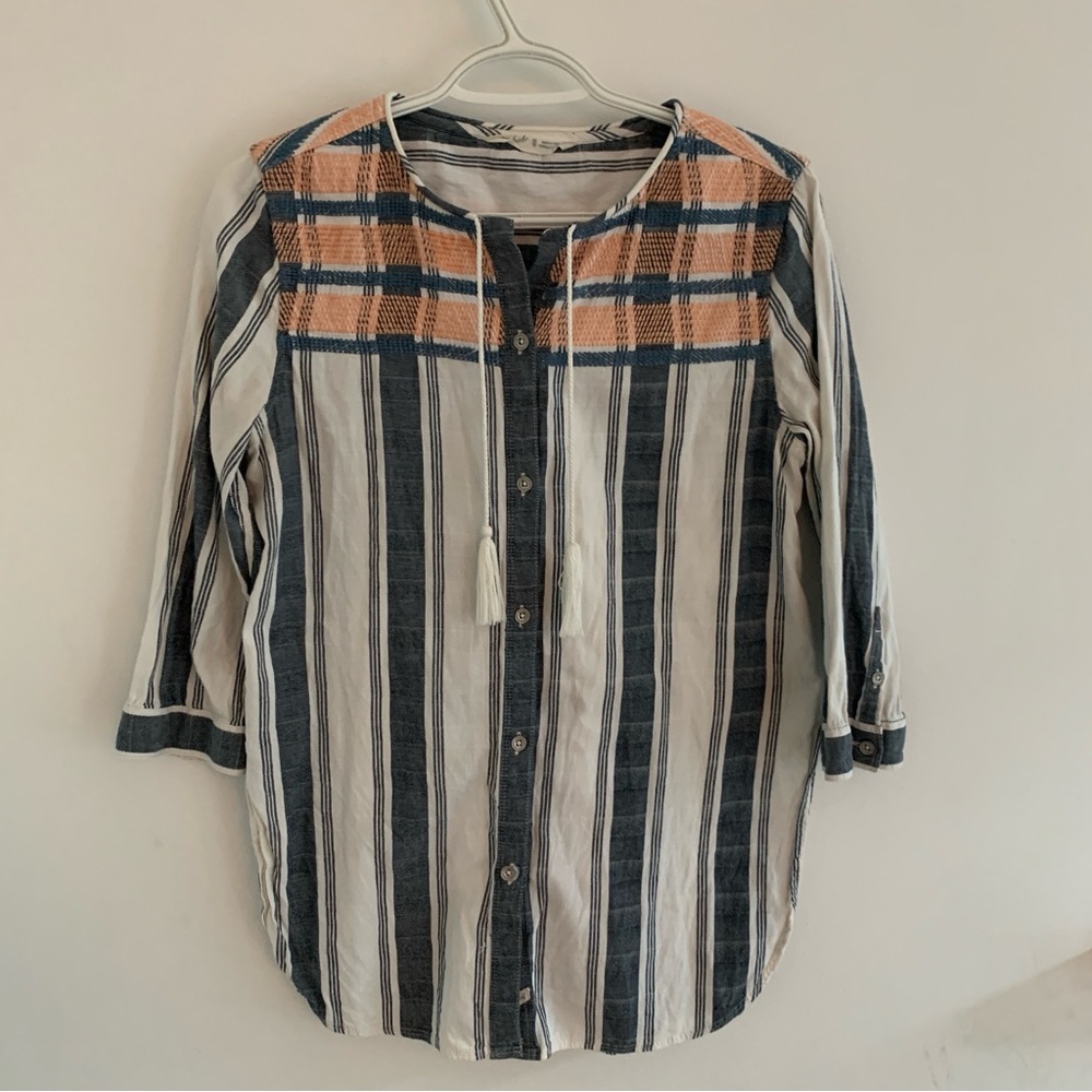 Woolrich Striped Button-Up Shirt with Tassels